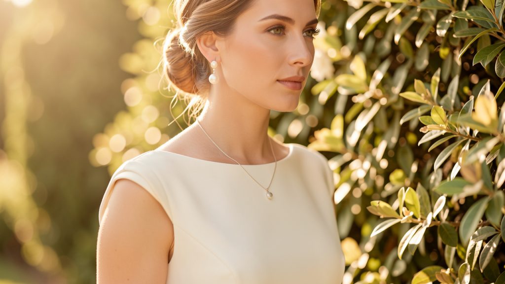 Bijoux de mariage avec une robe à col bateau : le bon équilibre en été